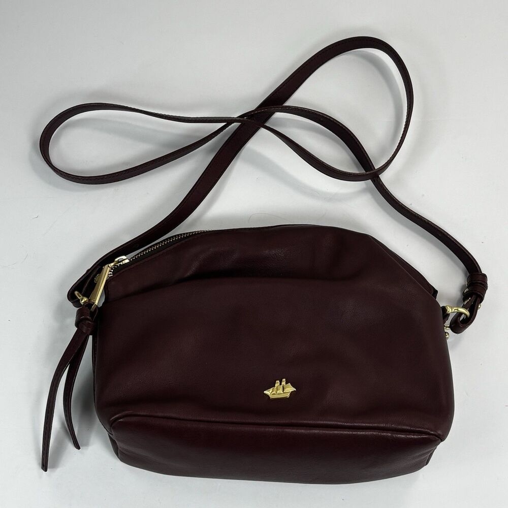 Vintage Brahmin Bag Smooth Burgundy Leather Purse Authentic Gold Ship Logo Soft - Picture 3 of 16